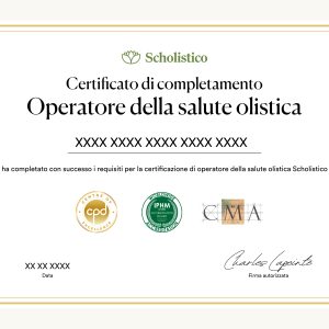 Certificato ufficiale per la certificazione di operatore della salute olistica