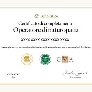Certificato ufficiale per il corso di formazione per operatore di naturopatia