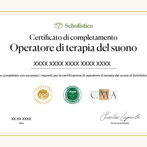 Certificato ufficiale per il corso di certificazione per operatori di terapia del suono
