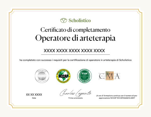 Certificato ufficiale per il corso di formazione per operatore di arteterapia