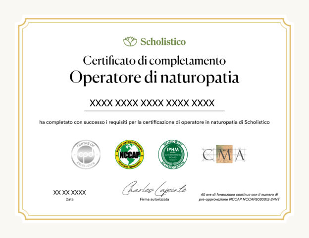 Scholistico Social Media Certificate Naturopathy Italian